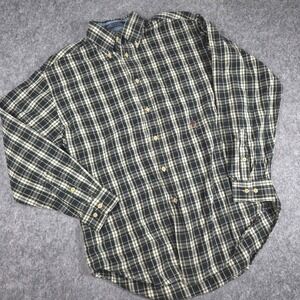 Vintage Tommy Hilfiger Button Shirt Navy Green Plaid Long Sleeve Small 90s Y2K